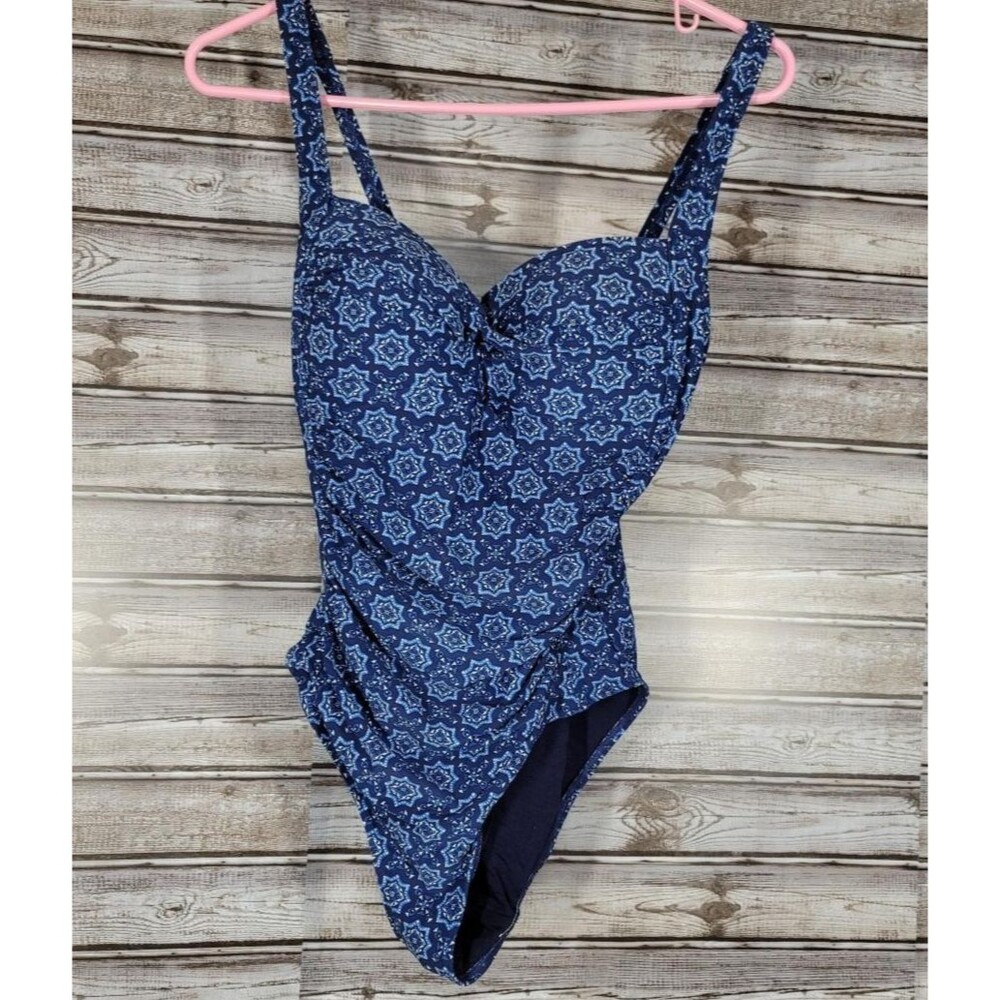 Niptuck Swim One Piece Swimsuit, Size 10, Adjustable Straps, Ruched Side Panel